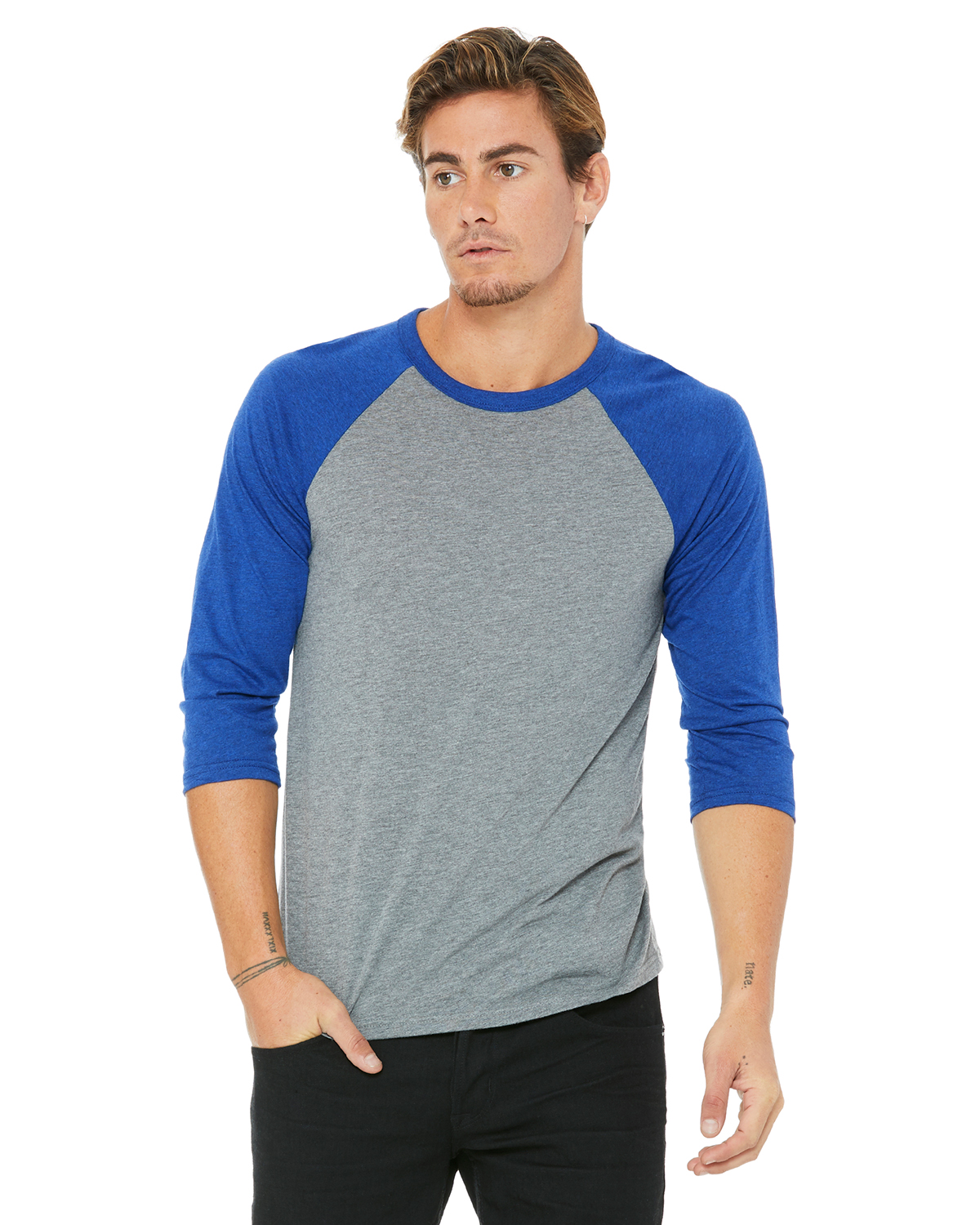 Champro Extra Innings 3/4 Sleeve Baseball Shirt; M; Grey Navy Sleeve; Adult Extra Innings 3/4 Sleeve Baseball T Shirt 