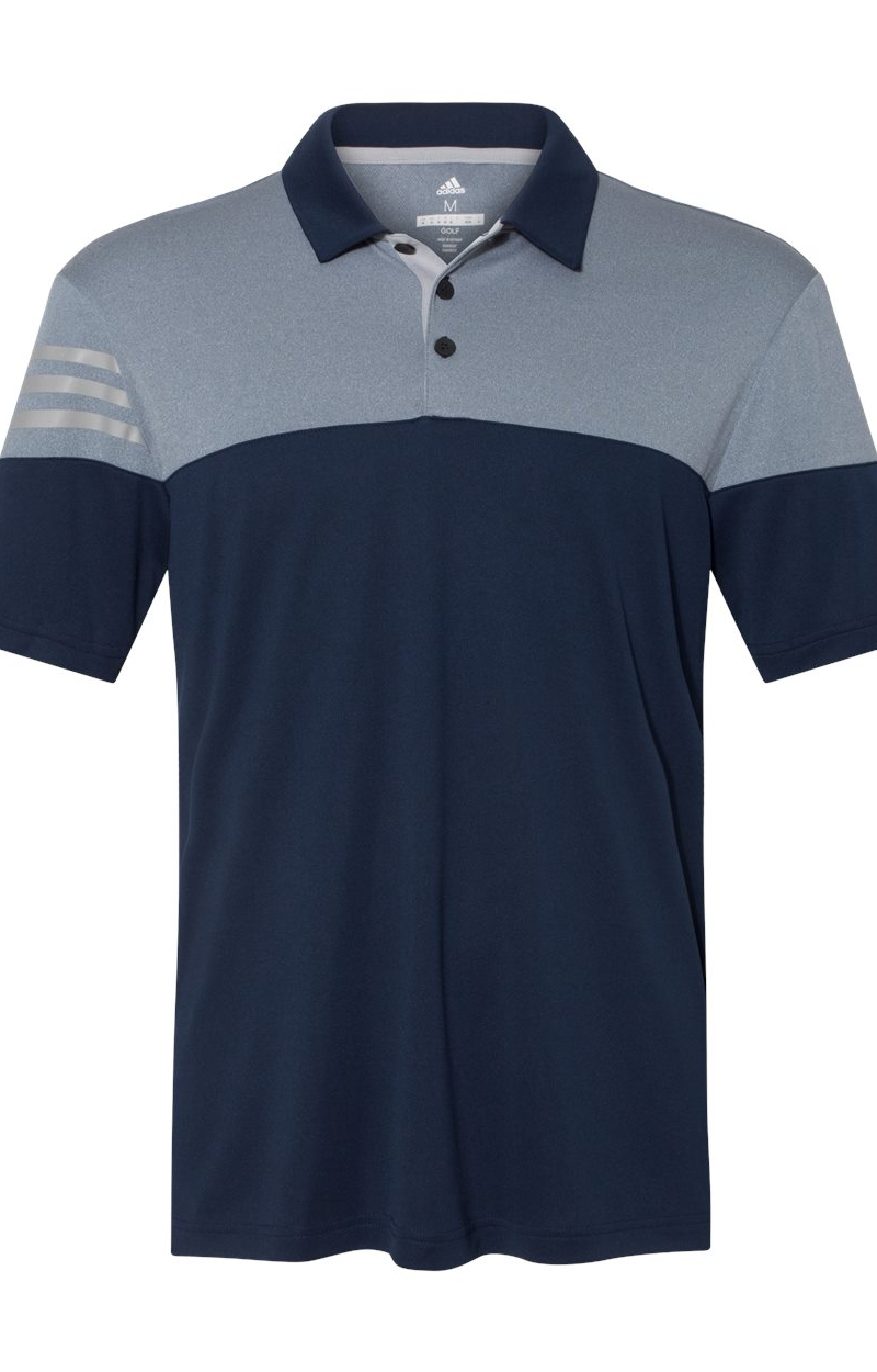 adidas 3 stripe heather block golf polo shirt