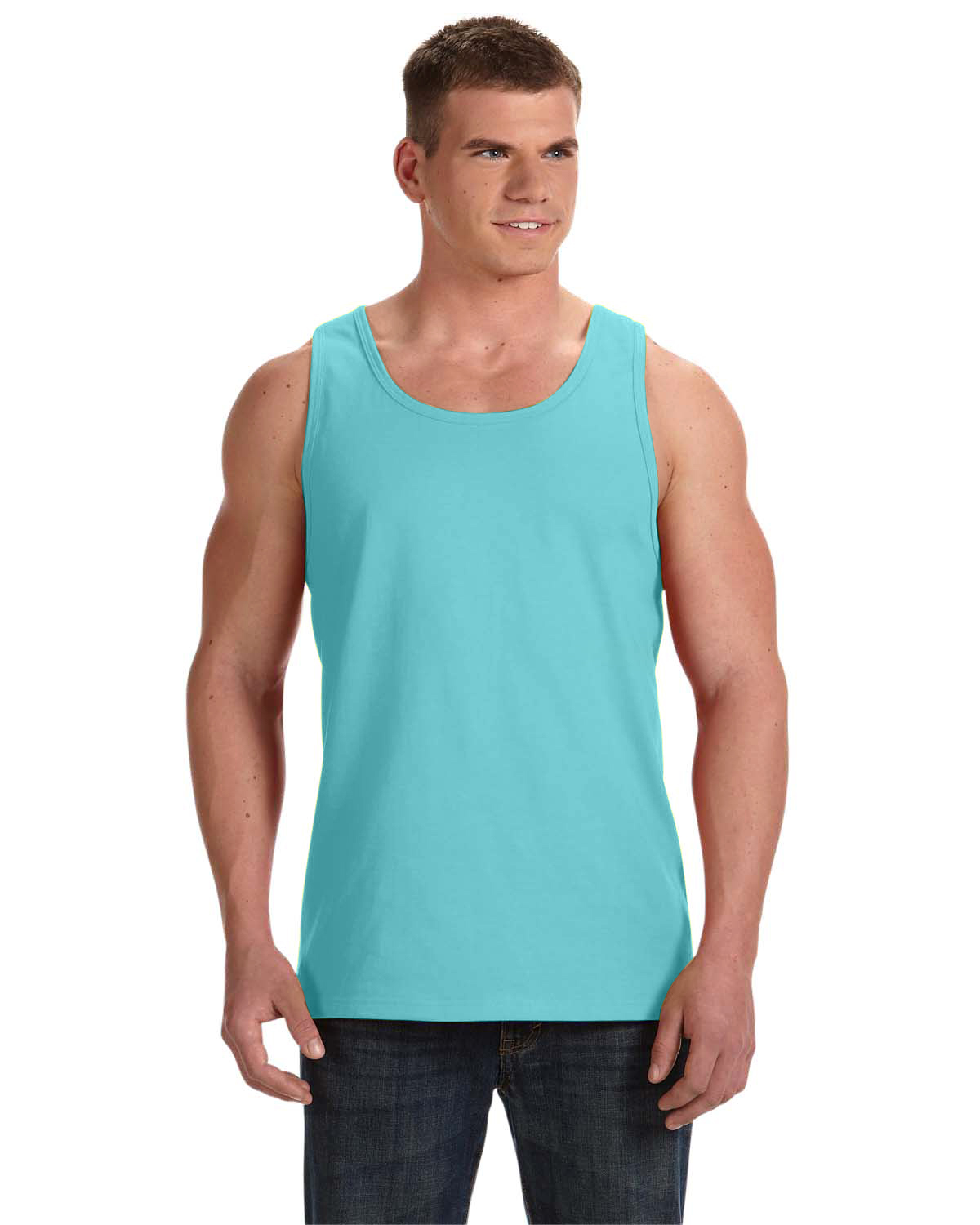 Light blue tank top in pure cotton - Light Blue