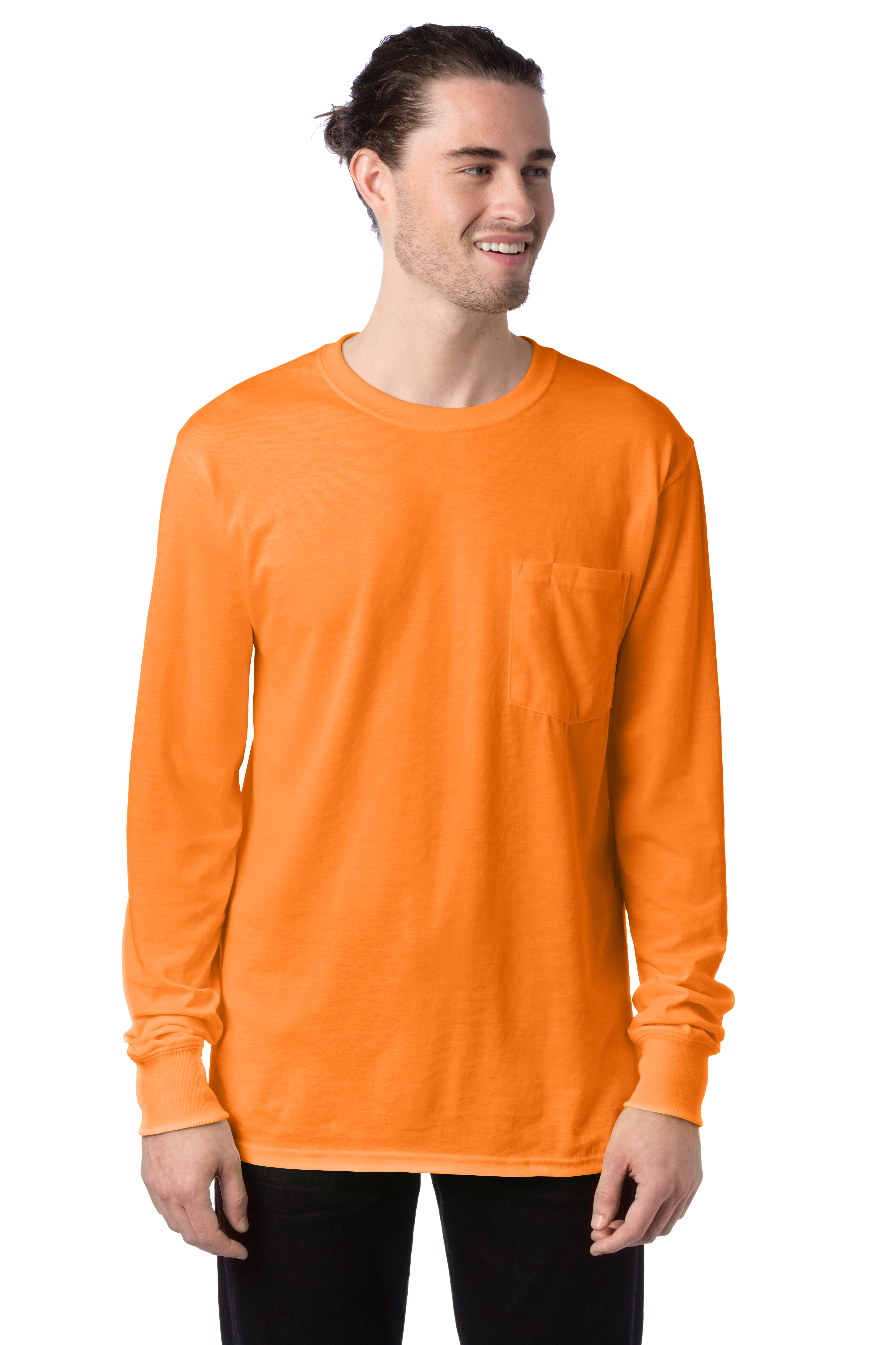 Hanes W120 Workwear Long Sleeve Pocket Tee | Jiffy Shirts