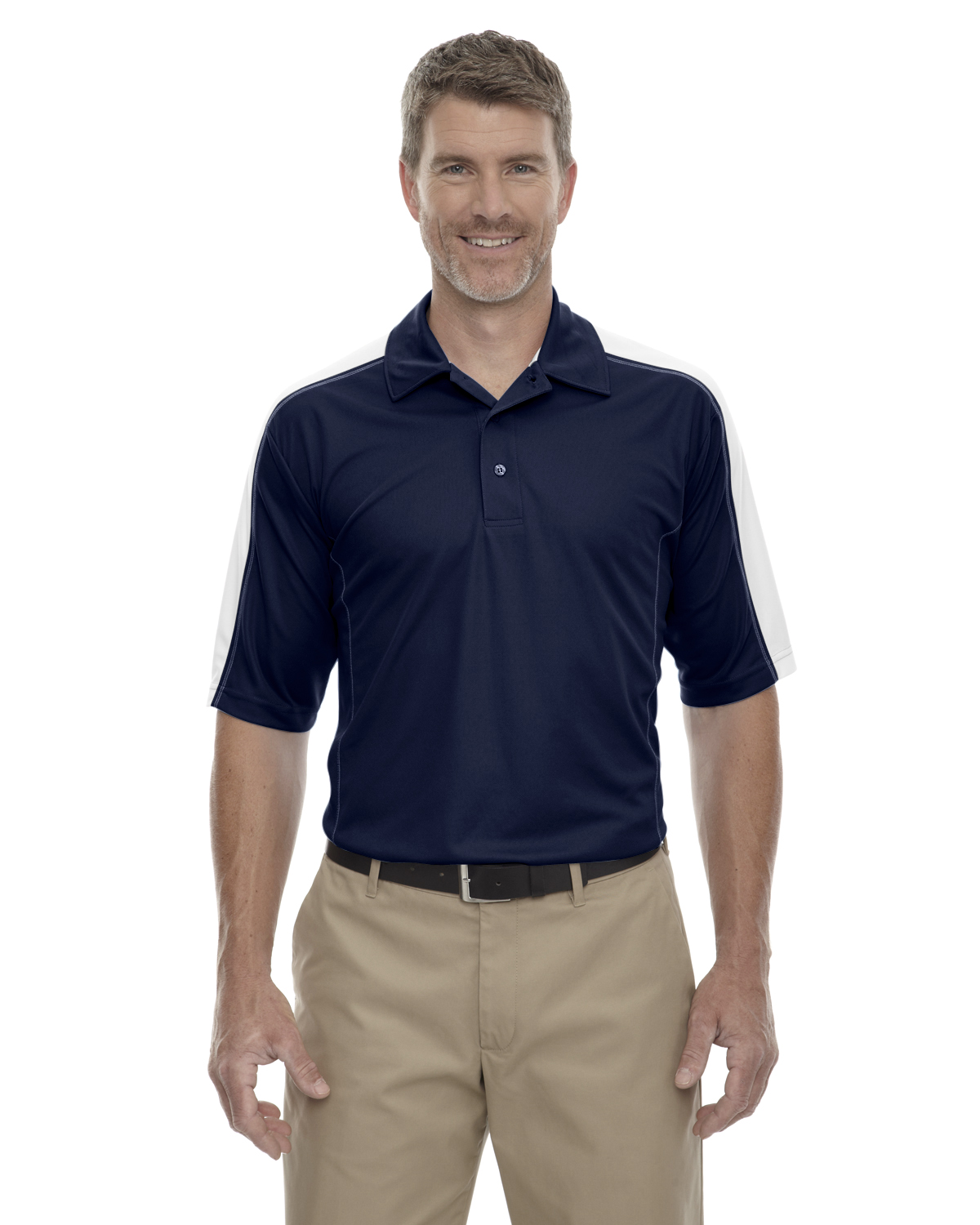 navy blue polo with khaki pants