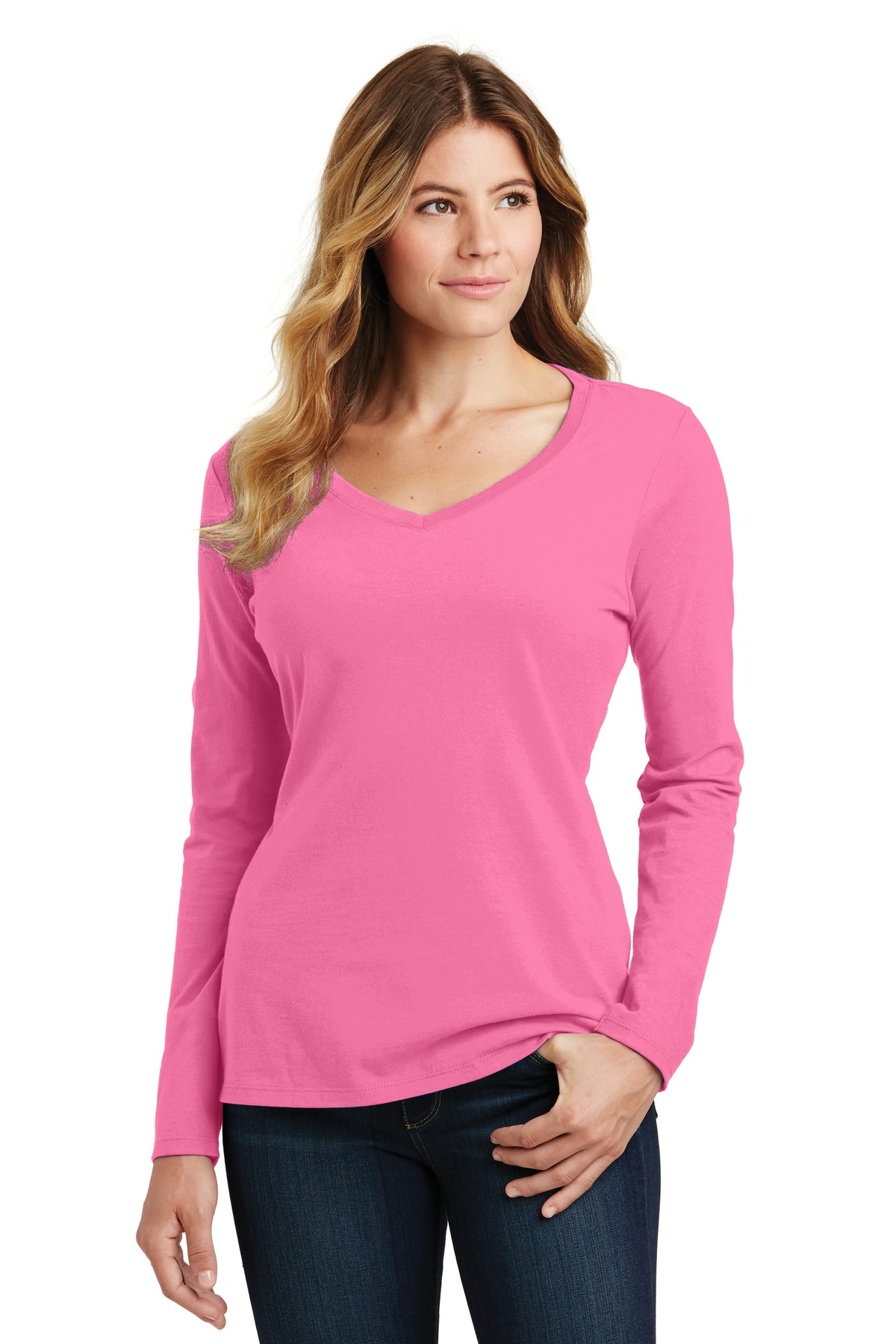 Light Pink V-Neck Full Sleeves T-Shirt By NoLogo, NLCOREVNFS-057