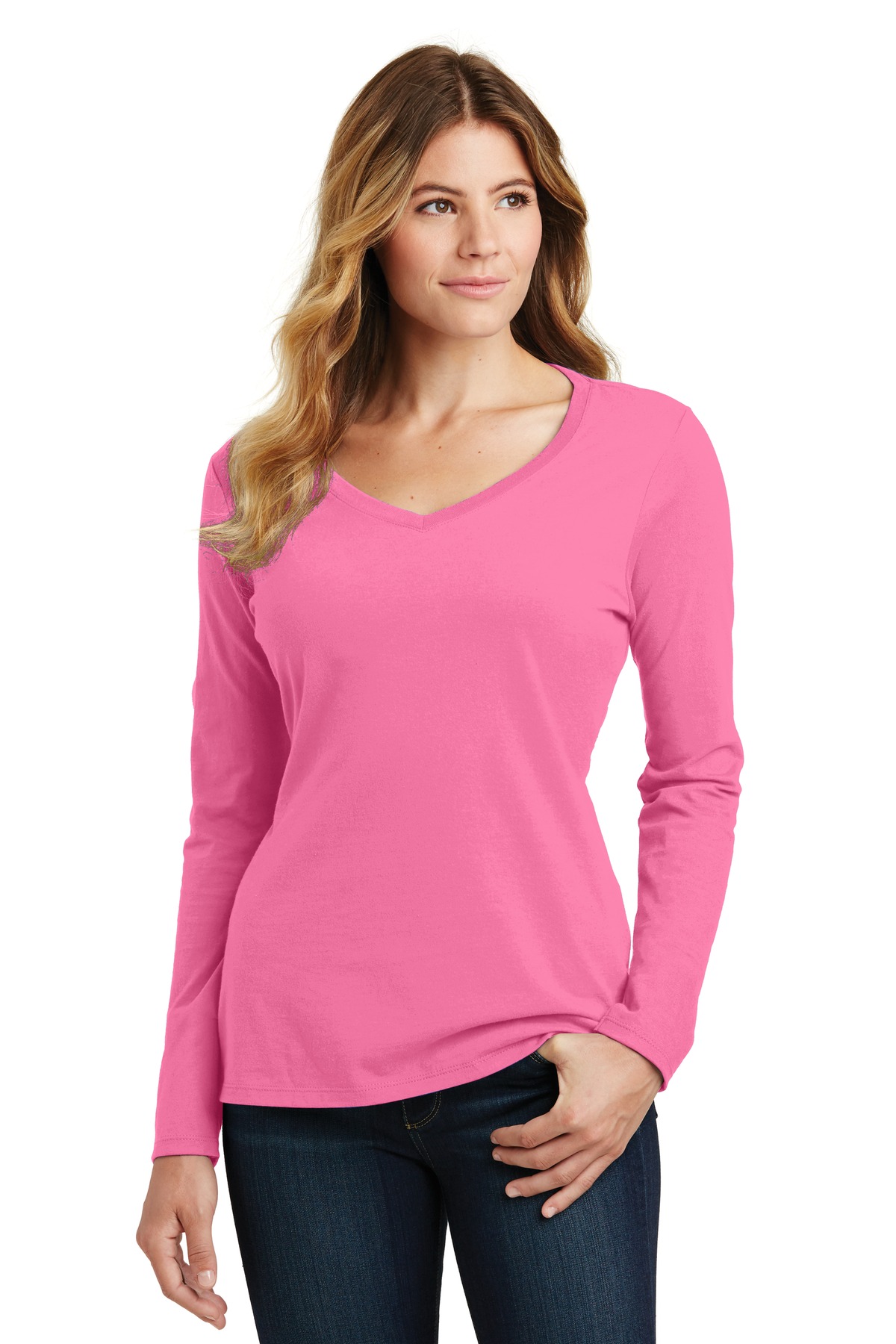 Buy the Womens Pink V-Neck Long Sleeve Heatgear Logo Pullover T-Shirt Size  Large