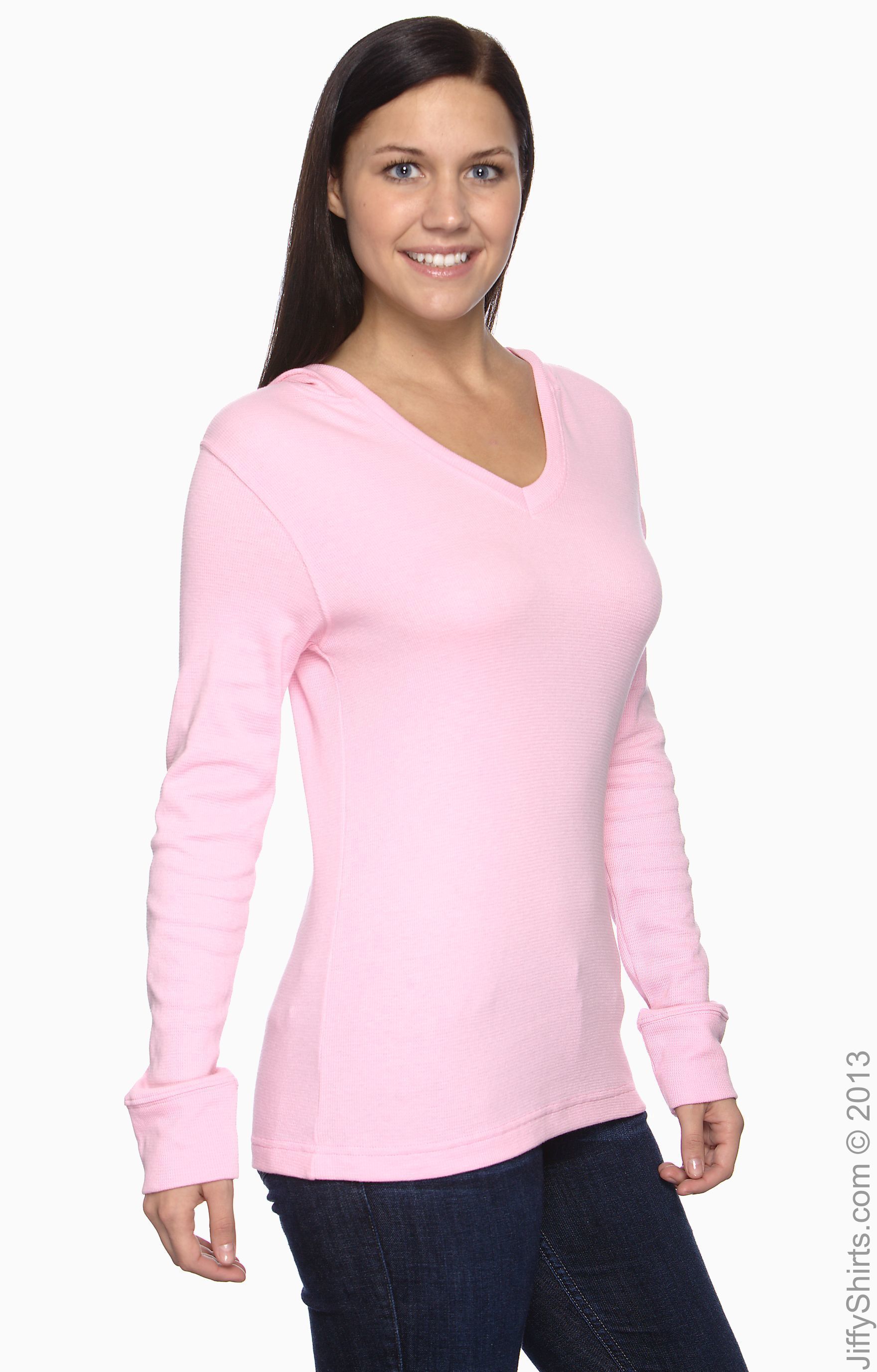 LAT 3768 Pink Women's LongSleeve Hooded Thermal TShirt