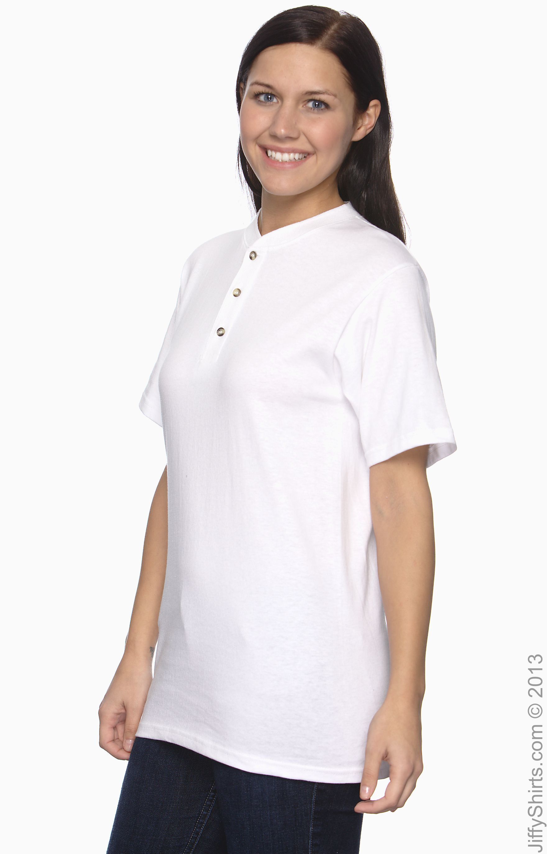 Anvil 1202 White Adult Short-Sleeve Henley