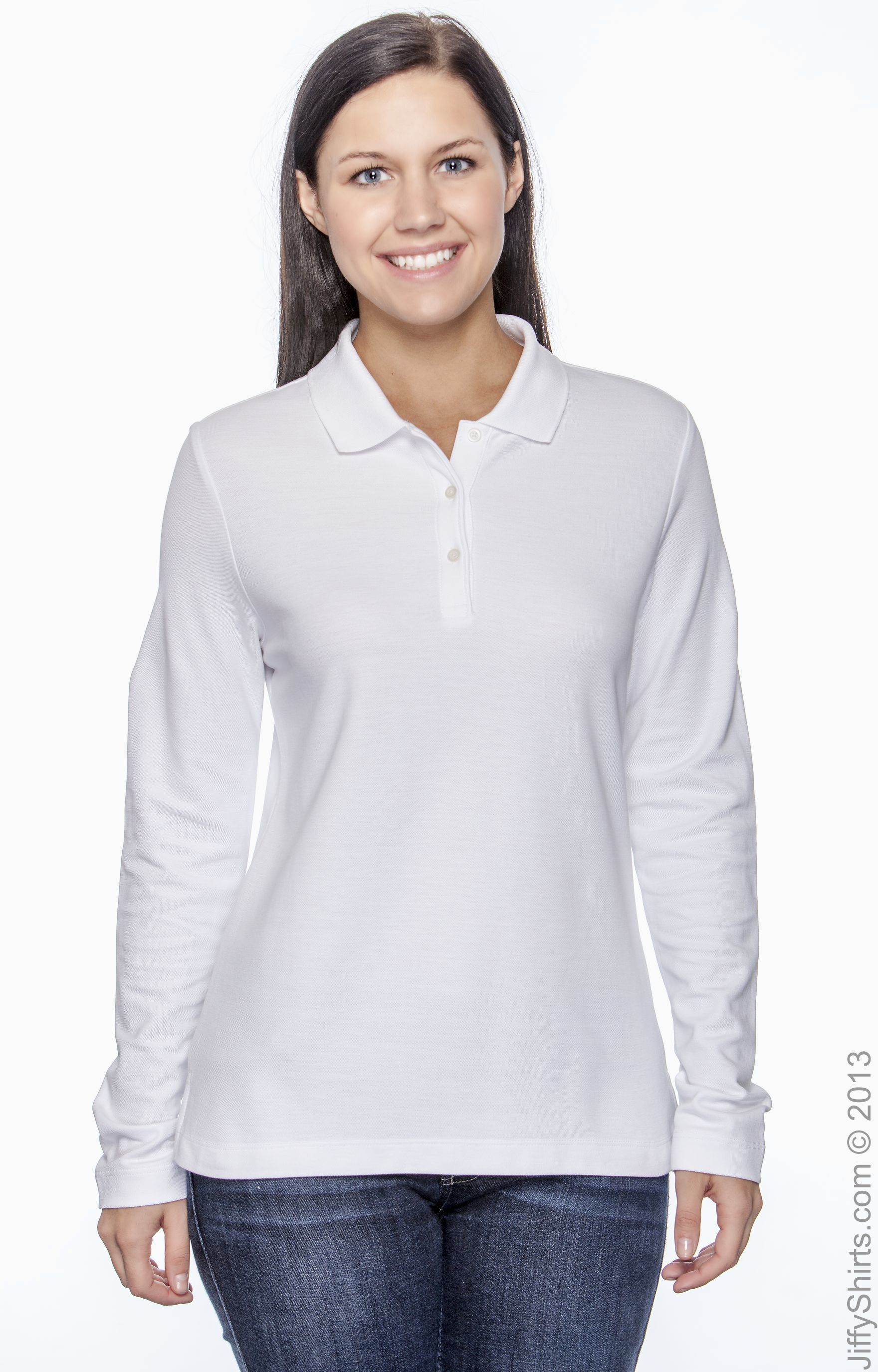 white long sleeve polo for ladies