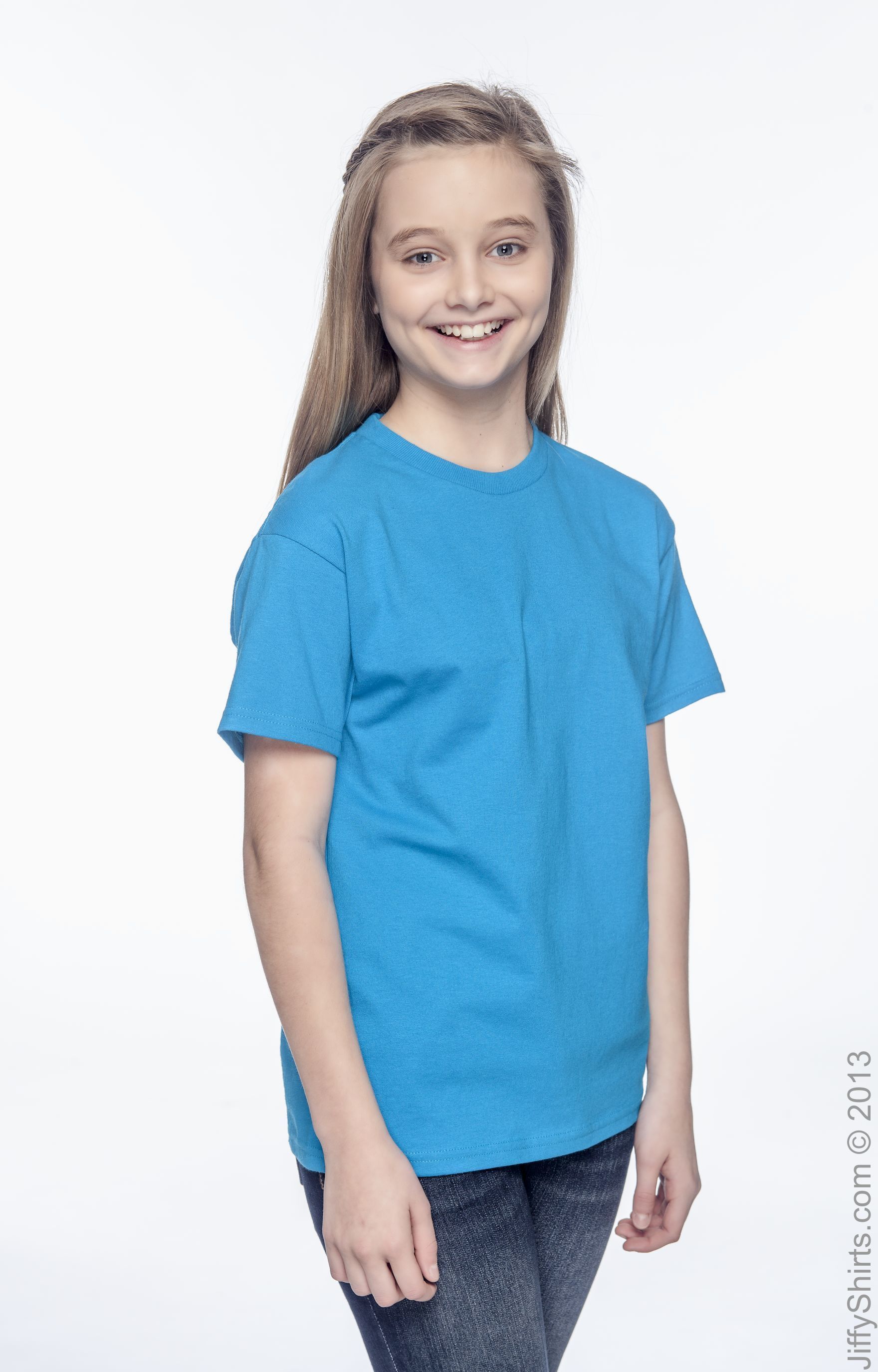 Hanes 54500 Teal Youth 6.1 oz. Authentic Short Sleeve Tee | JiffyShirts