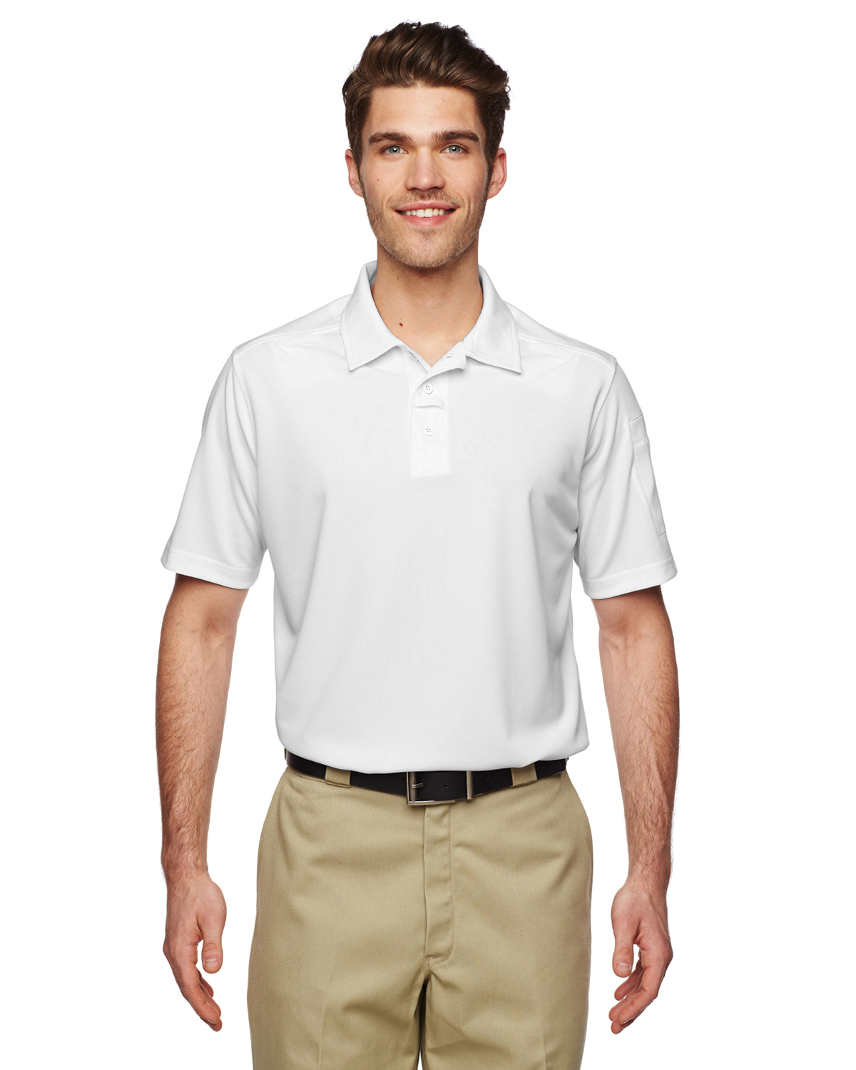 khaki pants white polo