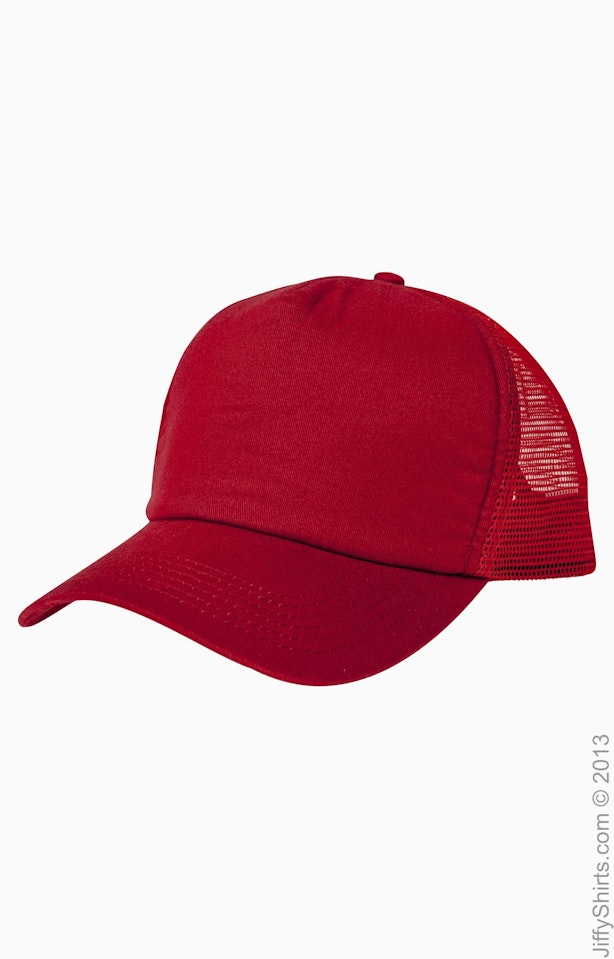 Big Accessories BX010 5-Panel Twill Trucker Cap, Size: One size, Red