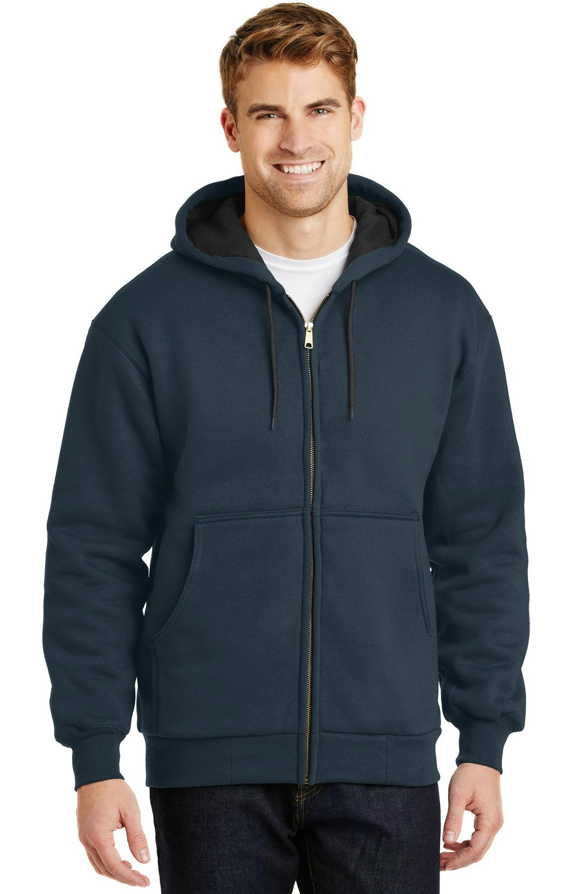 CornerStone CS620 Navy Heavyweight Full-Zip Hooded Sweatshirt with ...