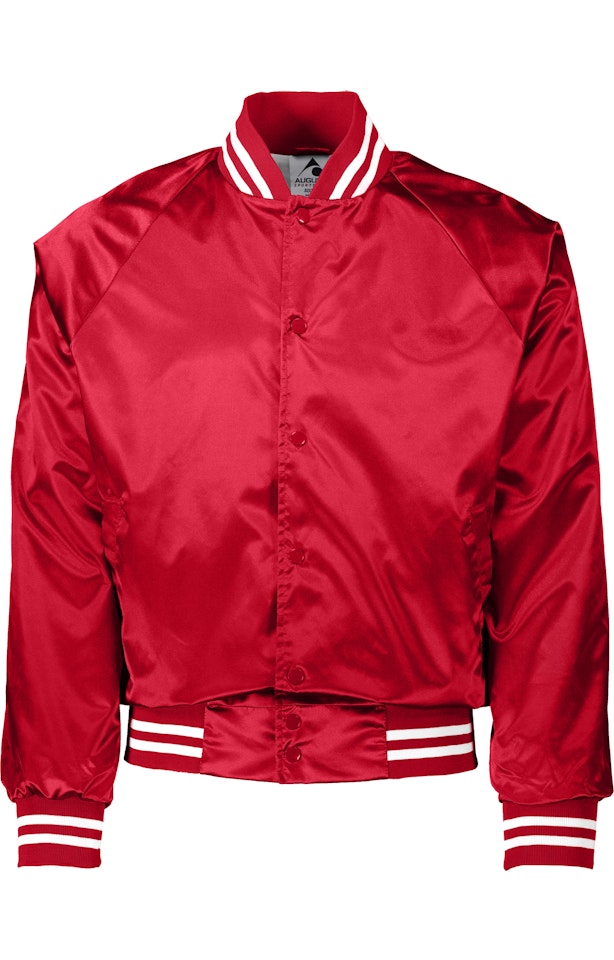 Augusta Sportswear 3610 Red / White Satin Baseball Jacket Striped Trim |  JiffyShirts