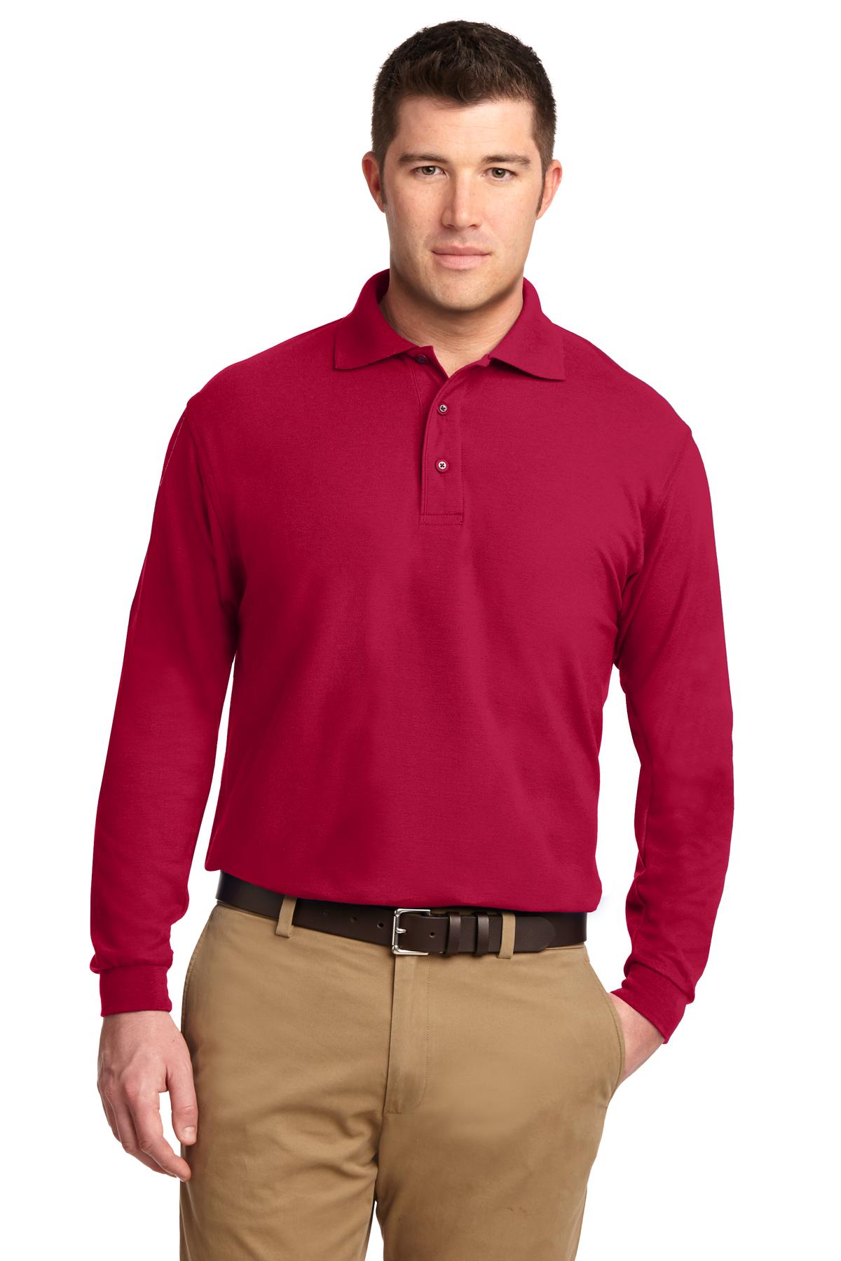 red polo with khaki pants