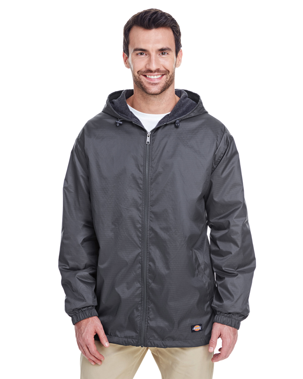 fleece lined hooded nylon jacket