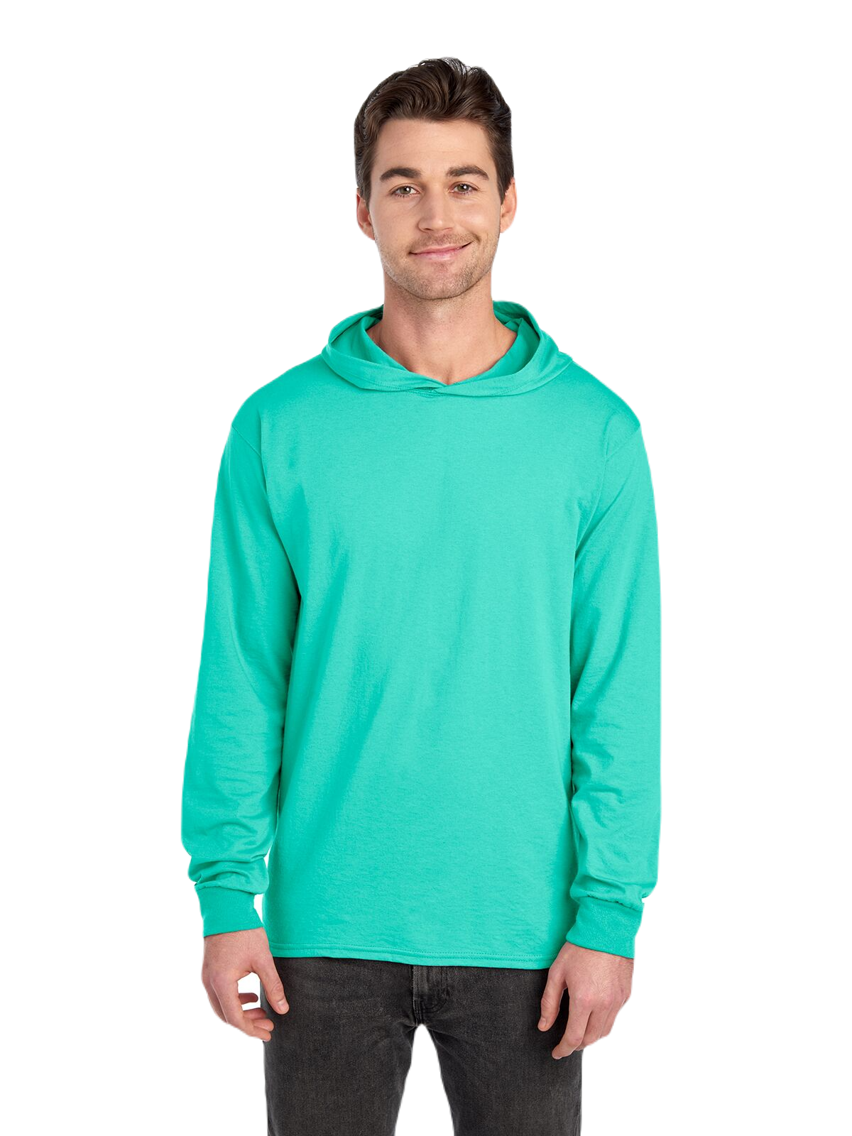 Green hooded t discount shirt