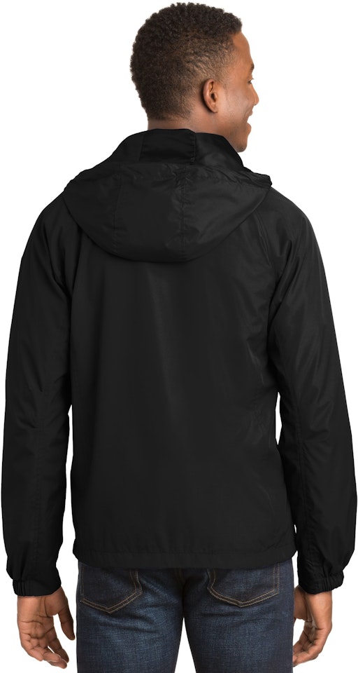 Sport-Tek JST73 Black Hooded Raglan Jacket | JiffyShirts