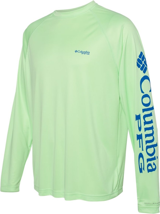 Columbia Men's Terminal Tackle Long Sleeve Shirt, Key West/Vivid Blue Logo,  X-Small