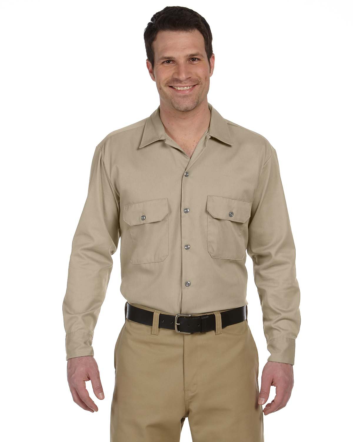Dickies Mens Khaki Long Sleeve Work Shirt Uniform Button Up Casual Shirt 574 