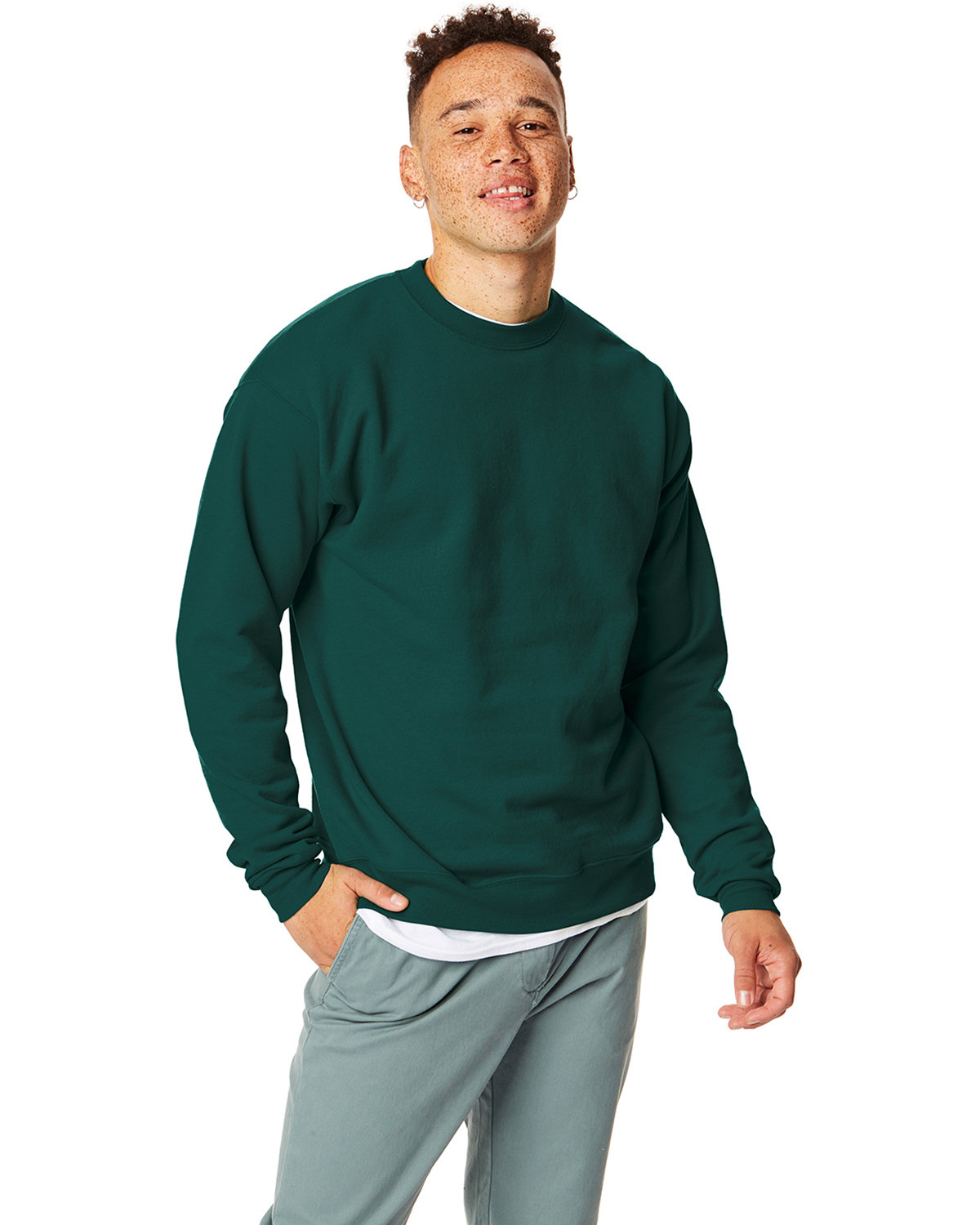 Hanes P160 Ecosmart Crewneck Sweatshirt - Deep Forest, M