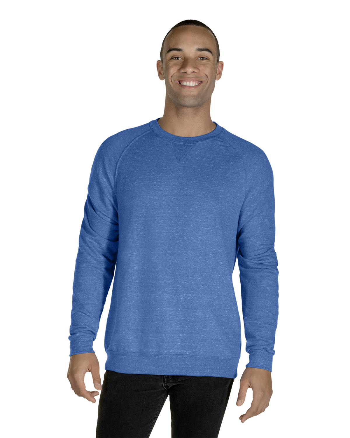 Jerzees 91MR Snow Heather French Terry Crewneck Sweatshirt - Royal - S