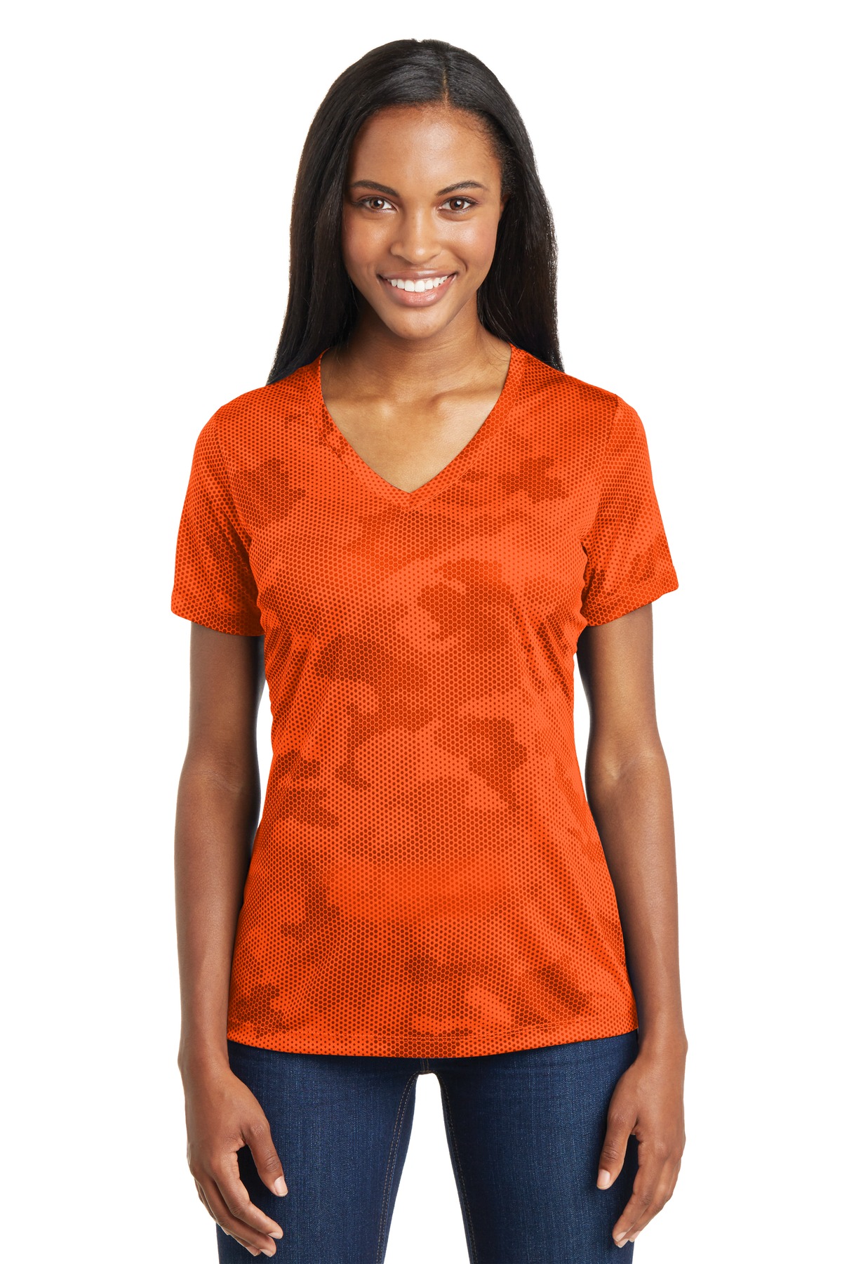 neon orange v neck t shirt