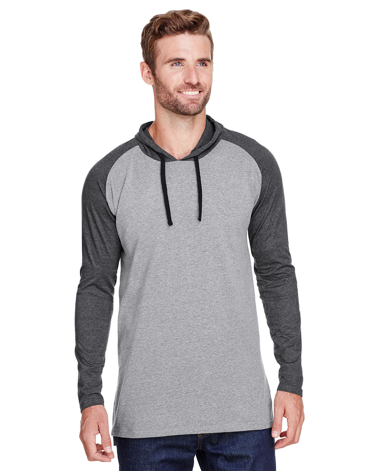 Lat 6917 Men's Hooded Raglan Long Sleeve Fine Jersey T Shirt