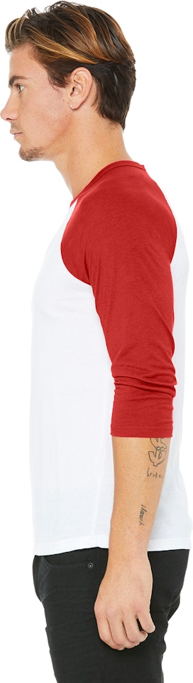Bella + Canvas 3200 Unisex 3/4-Sleeve Baseball T-Shirt - White/Red - S